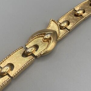 Vintage MONET Gold Tone Bracelet Belt Buckle Design Textured Link Safety Chain